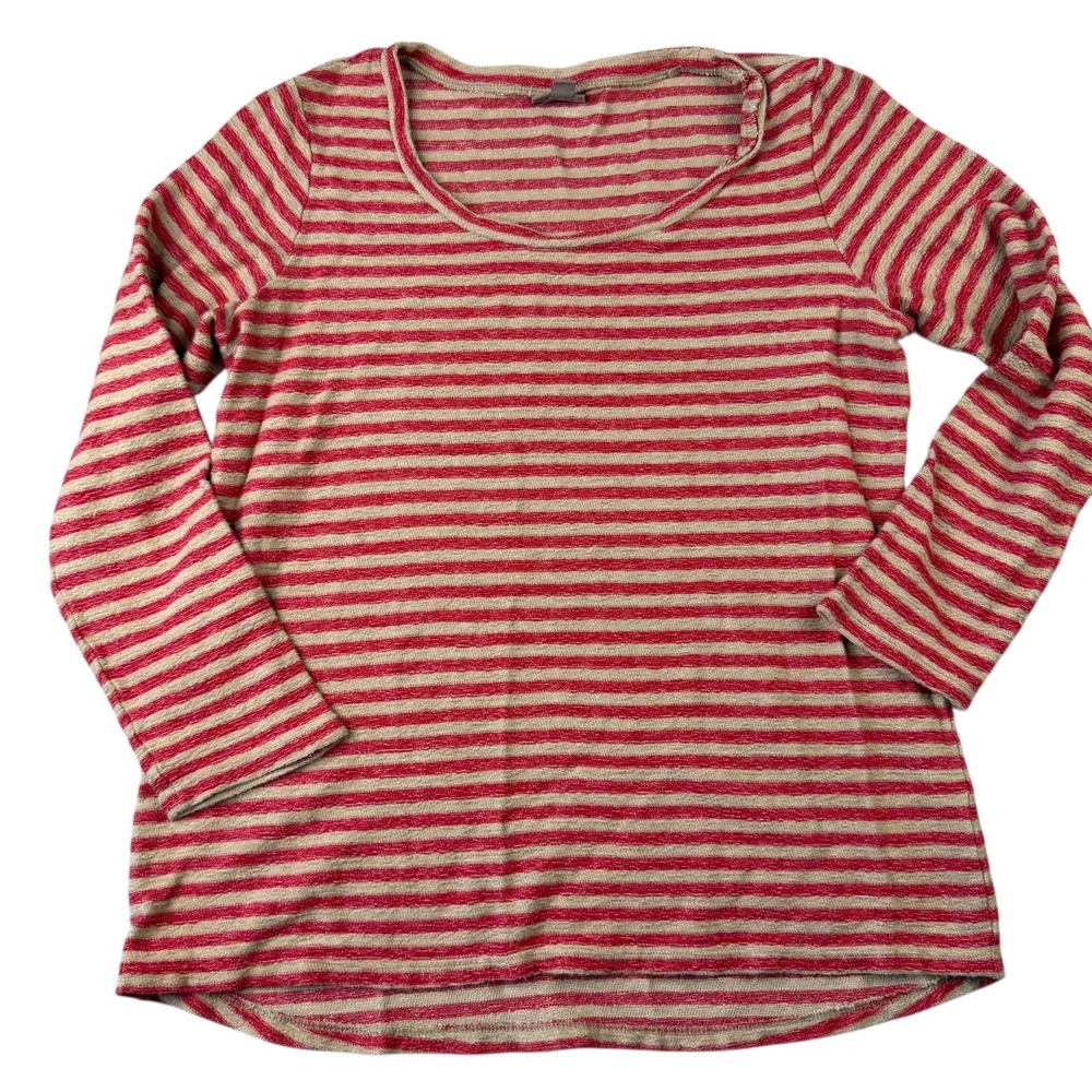 J. Jill Womens Sweater‎ Top Size Small Red Tan Striped Round Neck Casual